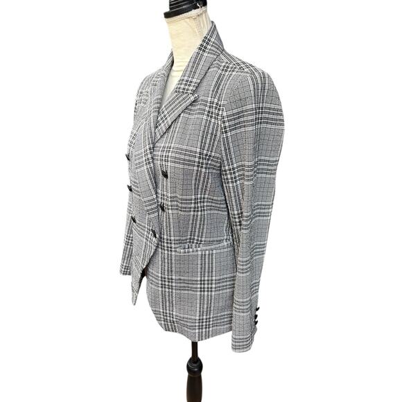 Maison d'Amelie Black White Plaid Double Breasted Notched Hem Blazer - M - Picture 5 of 13